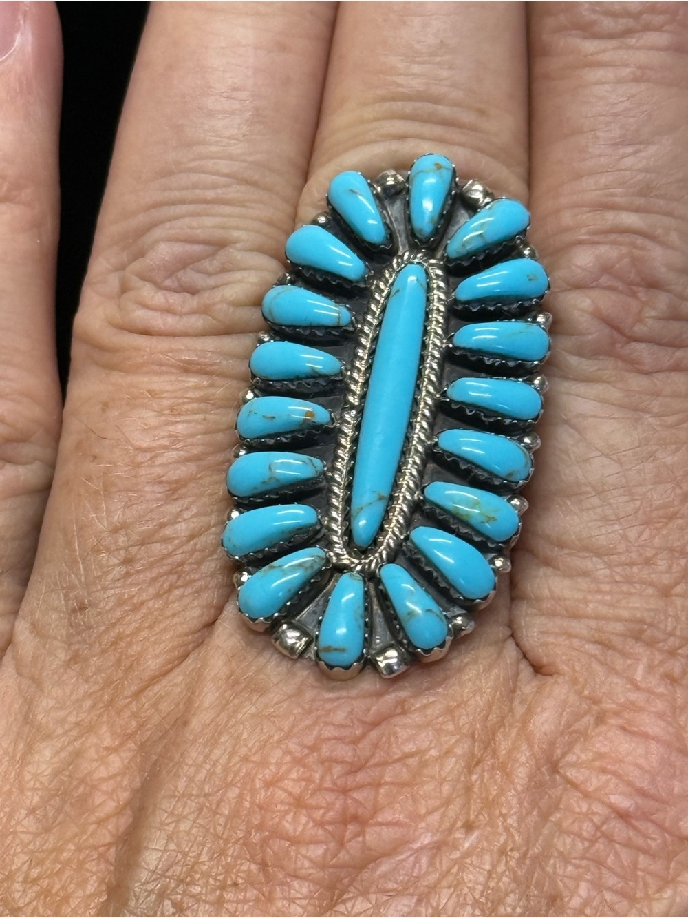 Turquoise Cluster Statement Ring - Blue Silver Native-Inspired Design